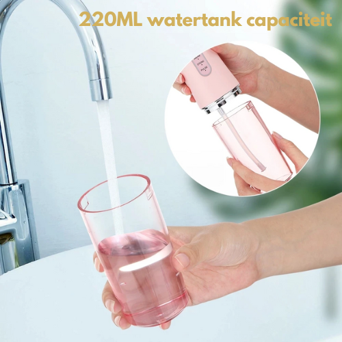 "Waterflosser met 360° spuitkop, ruime watertank en compact design voor optimale mondhygiëne."