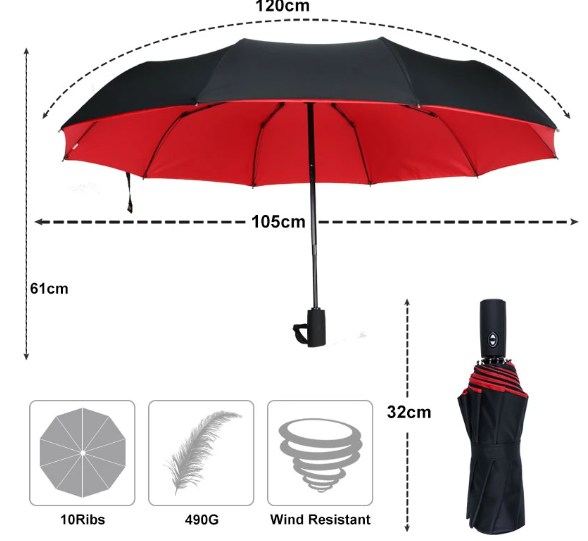 "Windbestendige stormparaplu, lichtgewicht, duurzaam, in trendy kleuren, beschermt tegen regen en harde wind."