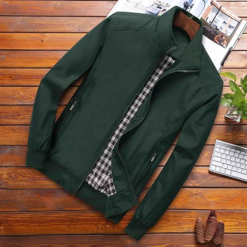 "Winddichte zomerjas voor heren, stijlvolle kraag, diverse kleuren, ideaal voor winderige dagen, verschillende maten beschikb