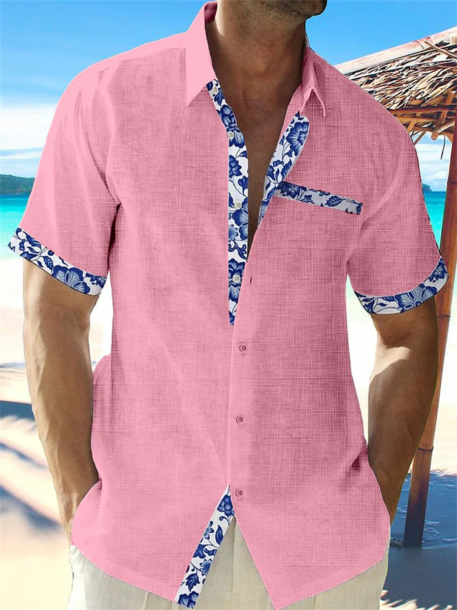 "Wit ademend linnen herenoverhemd, korte mouwen, luchtige zomerstijl, ideaal voor casual en chique gelegenheden."