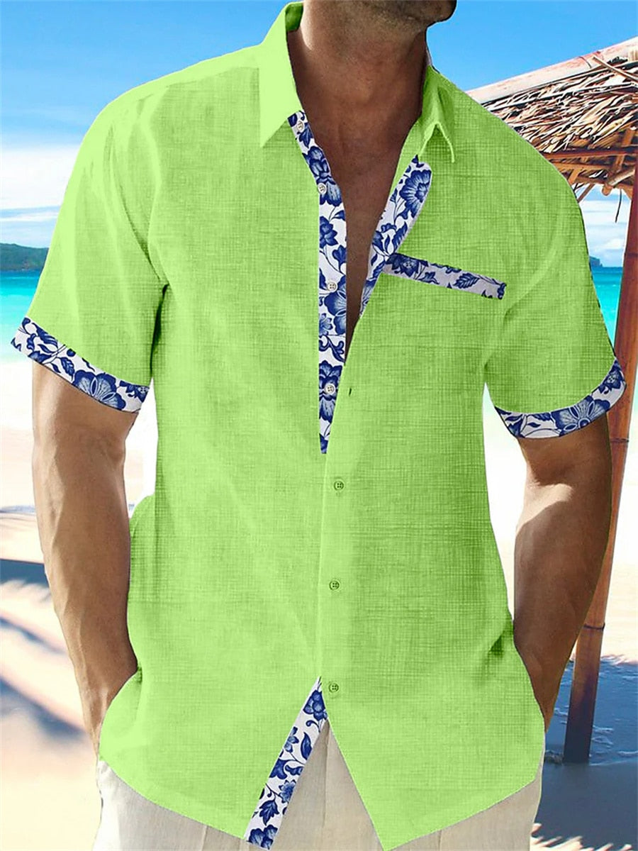 "Wit ademend linnen herenoverhemd, korte mouwen, luchtige zomerstijl, ideaal voor casual en chique gelegenheden."