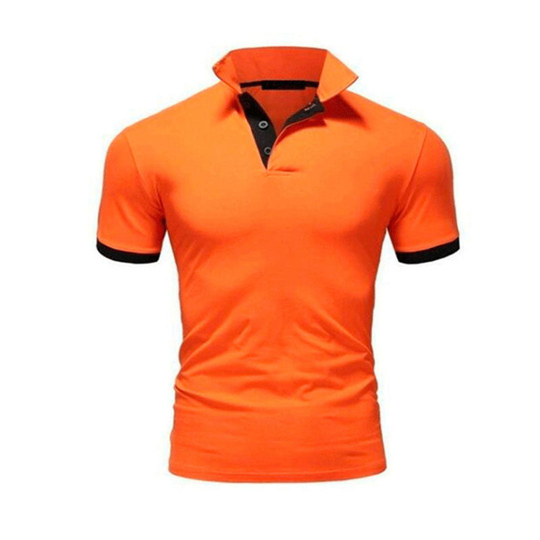 Zomerse herenpoloshirt zwart-rood, stijlvol en comfortabel, elegant afgewerkt, perfect voor elke gelegenheid.