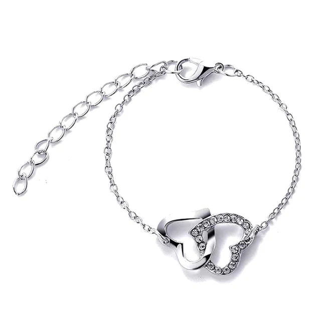 "5-delige romantische sieradenset met glinsterende rhinestones en dubbel hartdesign voor vrouwen, inclusief ketting en oorbel