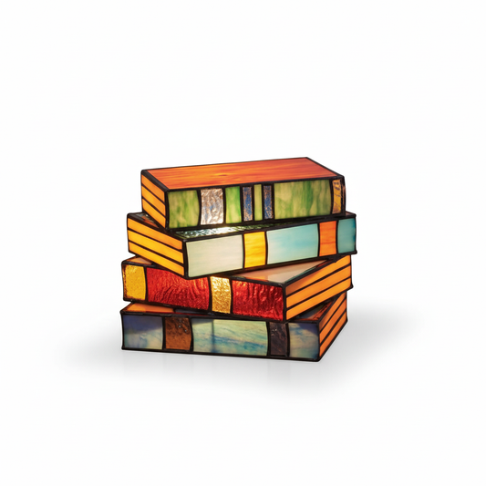 Tiffany Stijl Boeklamp | Glas-in-Lood Kunst | Vintage Tafellamp