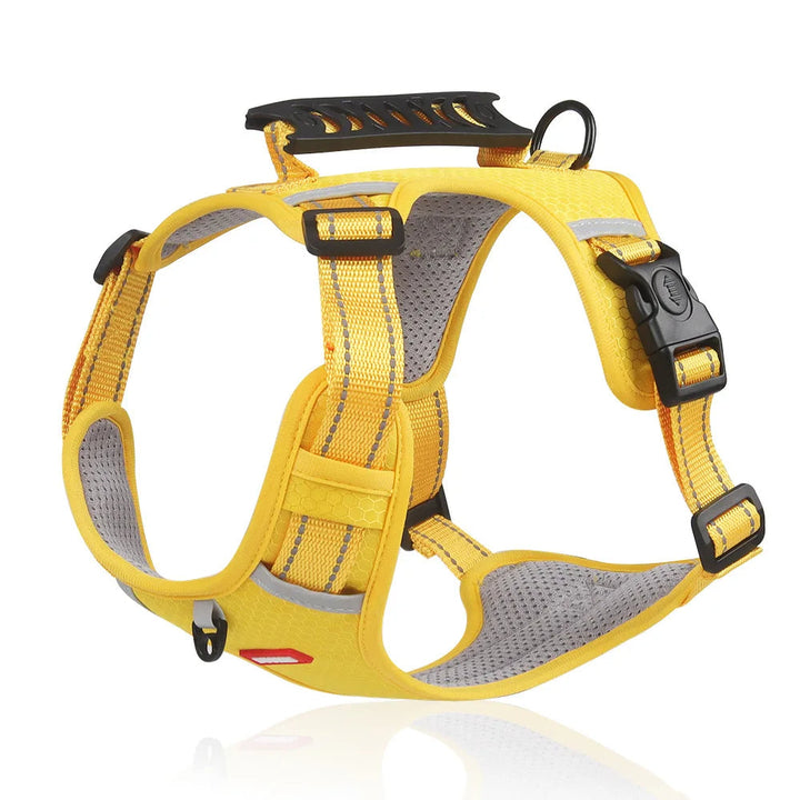 "Ademend nylon hondenharnas, anti-trek ontwerp, verstelbaar, reflecterende details, comfort en controle voor hondenwandelinge