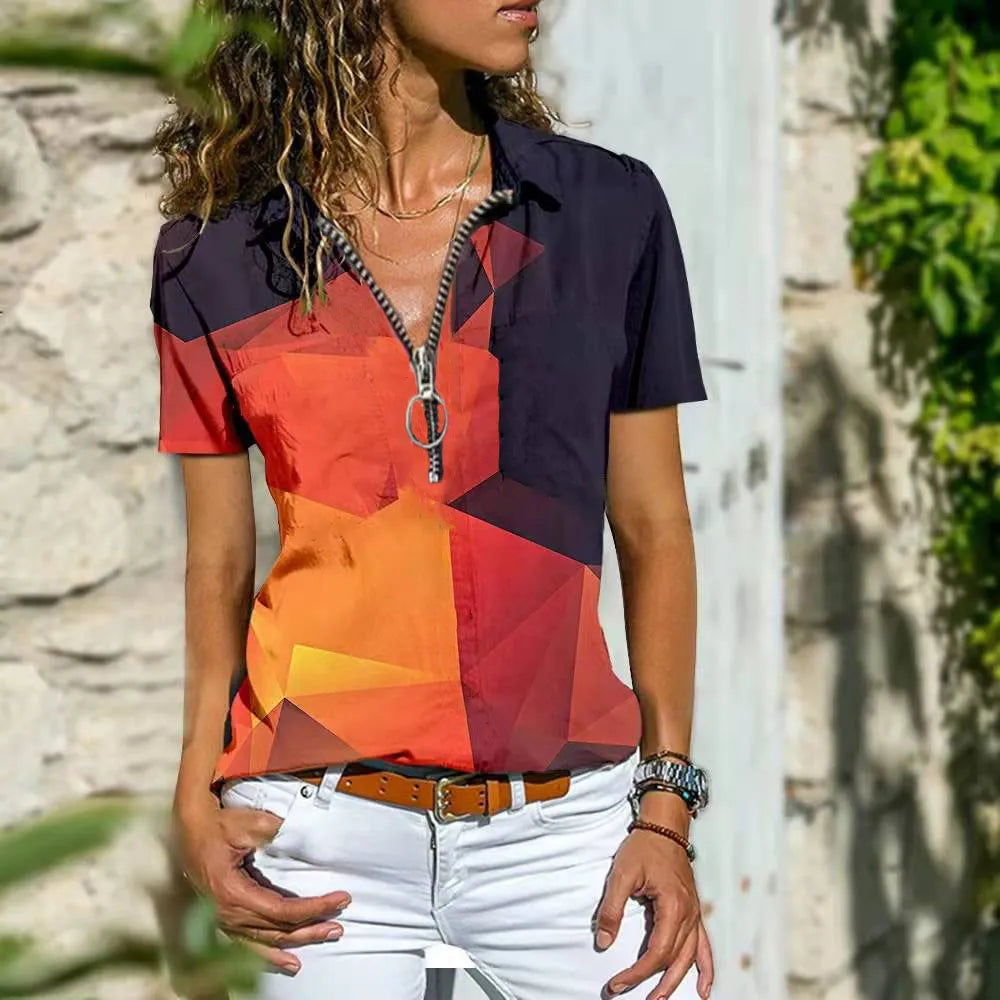 "Ademend zomershirt dames, modern ontwerp, oranje; elegant en stijlvol voor warme dagen, diverse kleuren beschikbaar."