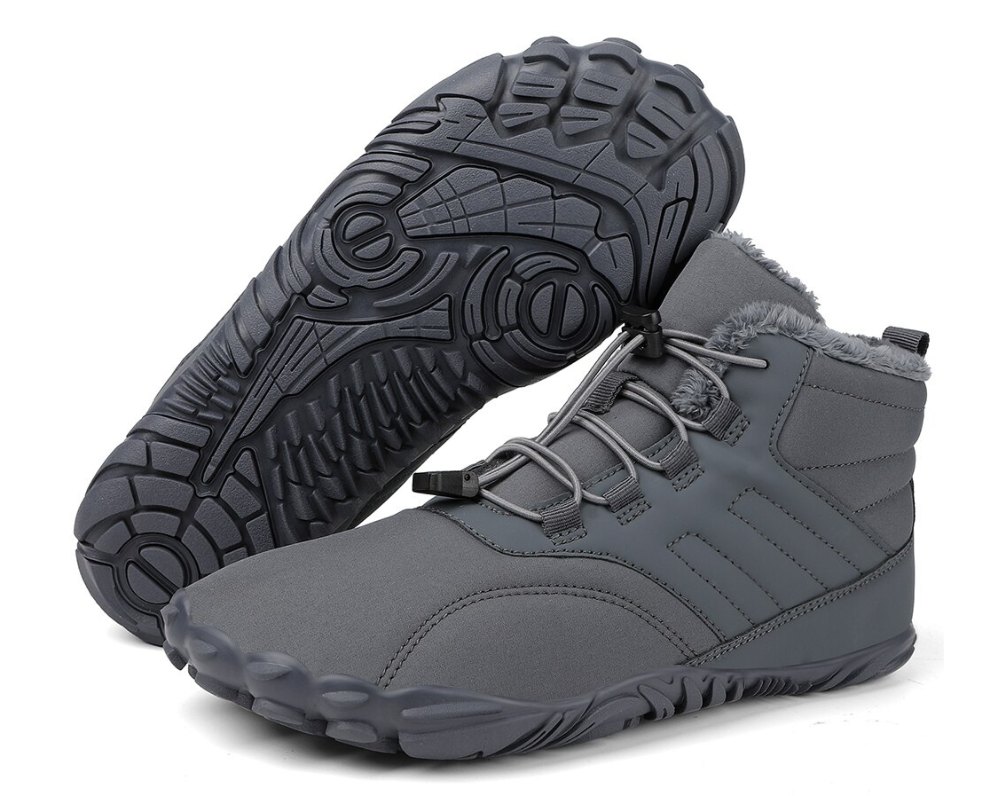 "ArcticBare Flex winter barefoot schoenen, antislip, waterdicht, uniseks, outdoor, zwart met rubberen zolen."