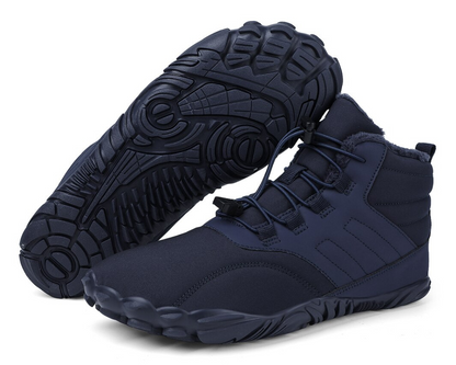 "ArcticBare Flex winter barefoot schoenen, antislip, waterdicht, uniseks, outdoor, zwart met rubberen zolen."