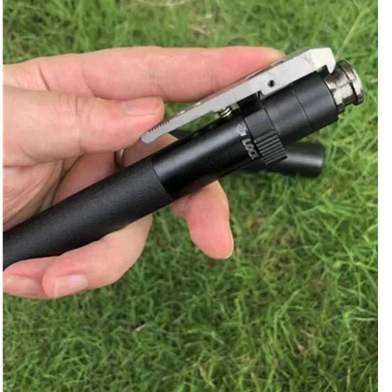 "Automatisch opvouwbare zwarte wandelstok met ergonomische handgreep, lichtgewicht aluminium en verstelbare lengte."
