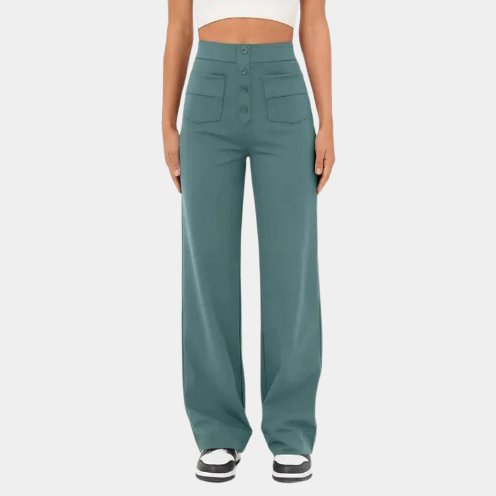 "Blaue damesbroek met hoge taille, elegante snit voor zomer en formeel gebruik, comfortabel en flatterend voor elk figuur."
