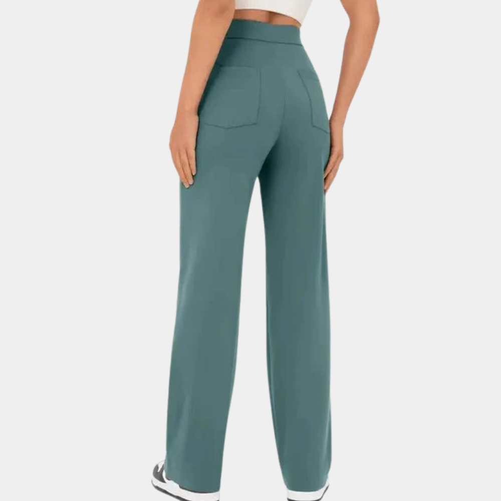 "Blaue damesbroek met hoge taille, elegante snit voor zomer en formeel gebruik, comfortabel en flatterend voor elk figuur."