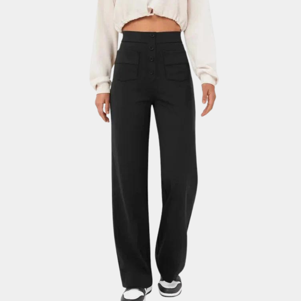 "Blaue damesbroek met hoge taille, elegante snit voor zomer en formeel gebruik, comfortabel en flatterend voor elk figuur."