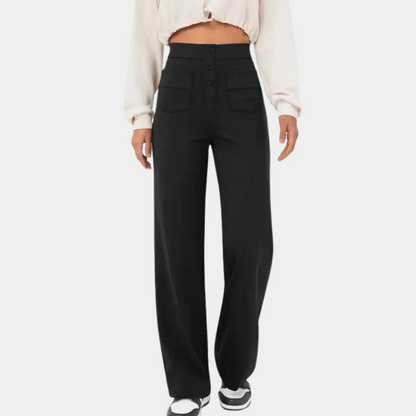 "Blaue damesbroek met hoge taille, elegante snit voor zomer en formeel gebruik, comfortabel en flatterend voor elk figuur."