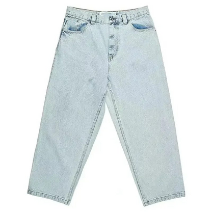 "Blauw oversized heren baggy skater jeans met losse pasvorm, perfect voor streetwear en casual stijl."