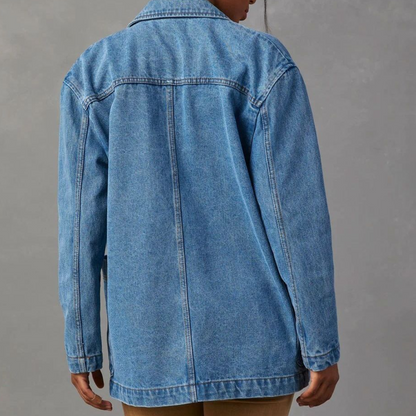 Blauwe denim damesjas, casual stijl, ideaal voor lente en zomer, veelzijdig en trendy, perfect voor modieuze outfits.