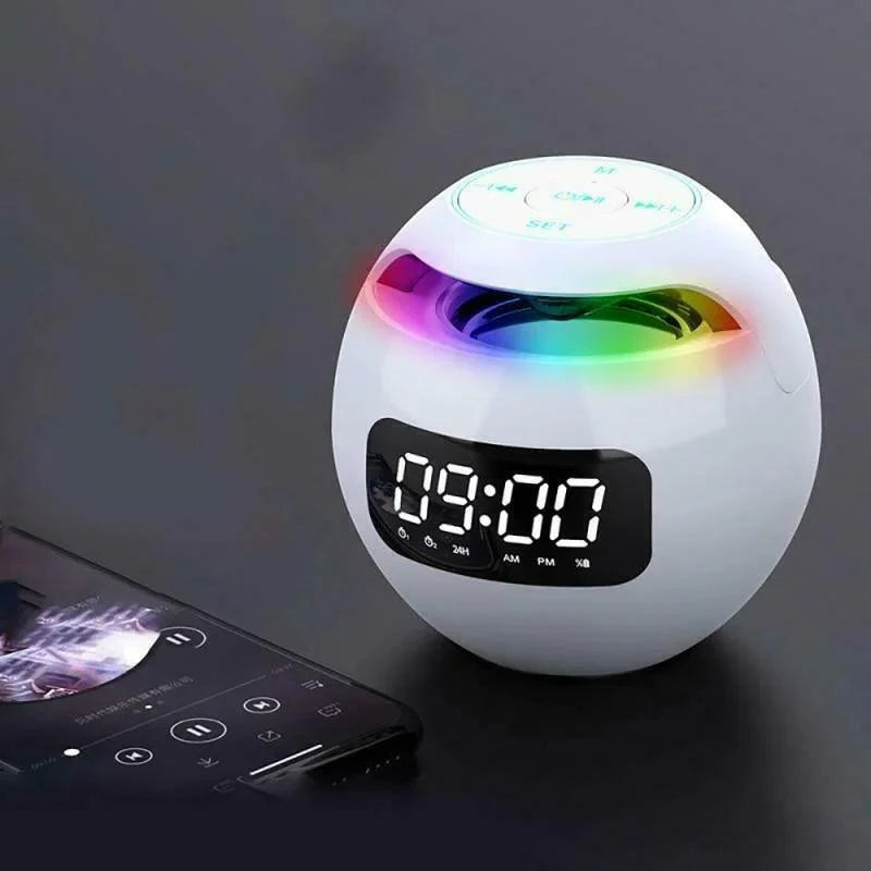 "Bluetooth wekker met LED-scherm en dynamisch licht, zwart, compacte 8.5cm, elegante uitstraling, veelzijdige functies."