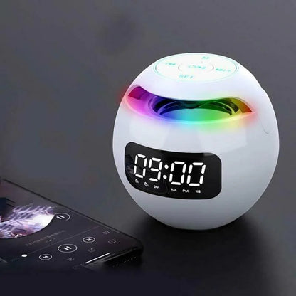 "Bluetooth wekker met LED-scherm en dynamisch licht, zwart, compacte 8.5cm, elegante uitstraling, veelzijdige functies."