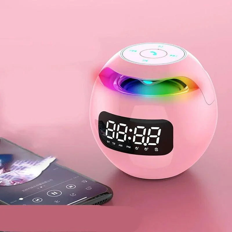 "Bluetooth wekker met LED-scherm en dynamisch licht, zwart, compacte 8.5cm, elegante uitstraling, veelzijdige functies."