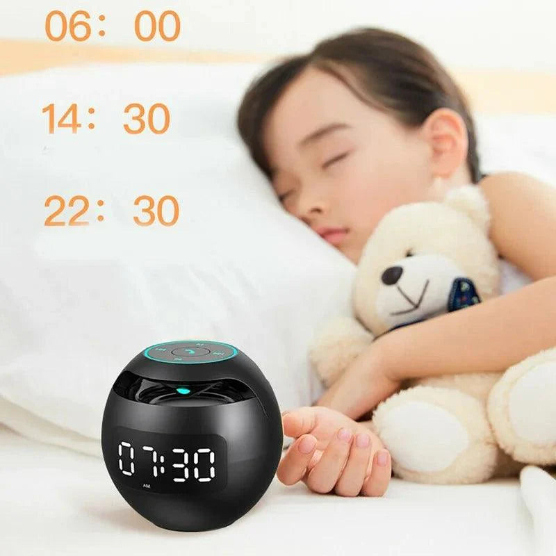"Bluetooth wekker met LED-scherm en dynamisch licht, zwart, compacte 8.5cm, elegante uitstraling, veelzijdige functies."
