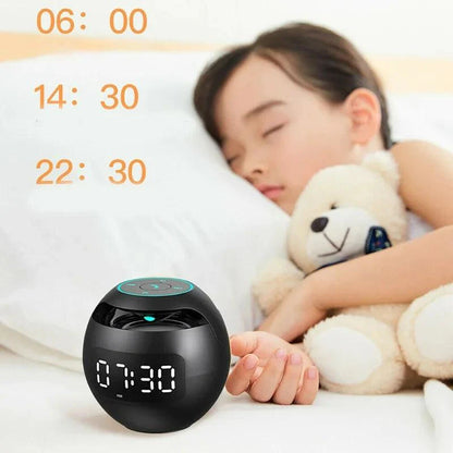"Bluetooth wekker met LED-scherm en dynamisch licht, zwart, compacte 8.5cm, elegante uitstraling, veelzijdige functies."