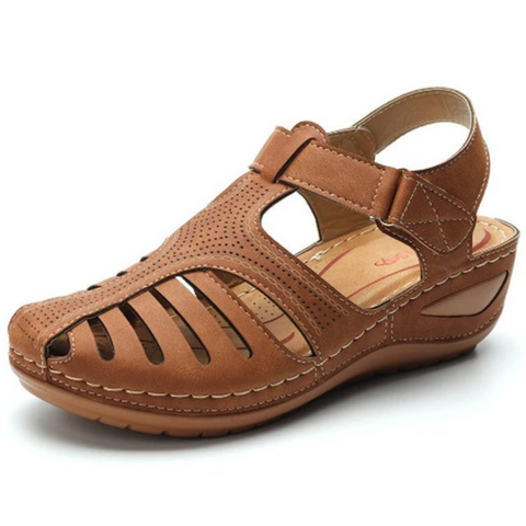 Bruine orthopedische sandalen in Romeinse stijl voor dames met klittenband en PU-leer, ideaal voor comfort en stijl.