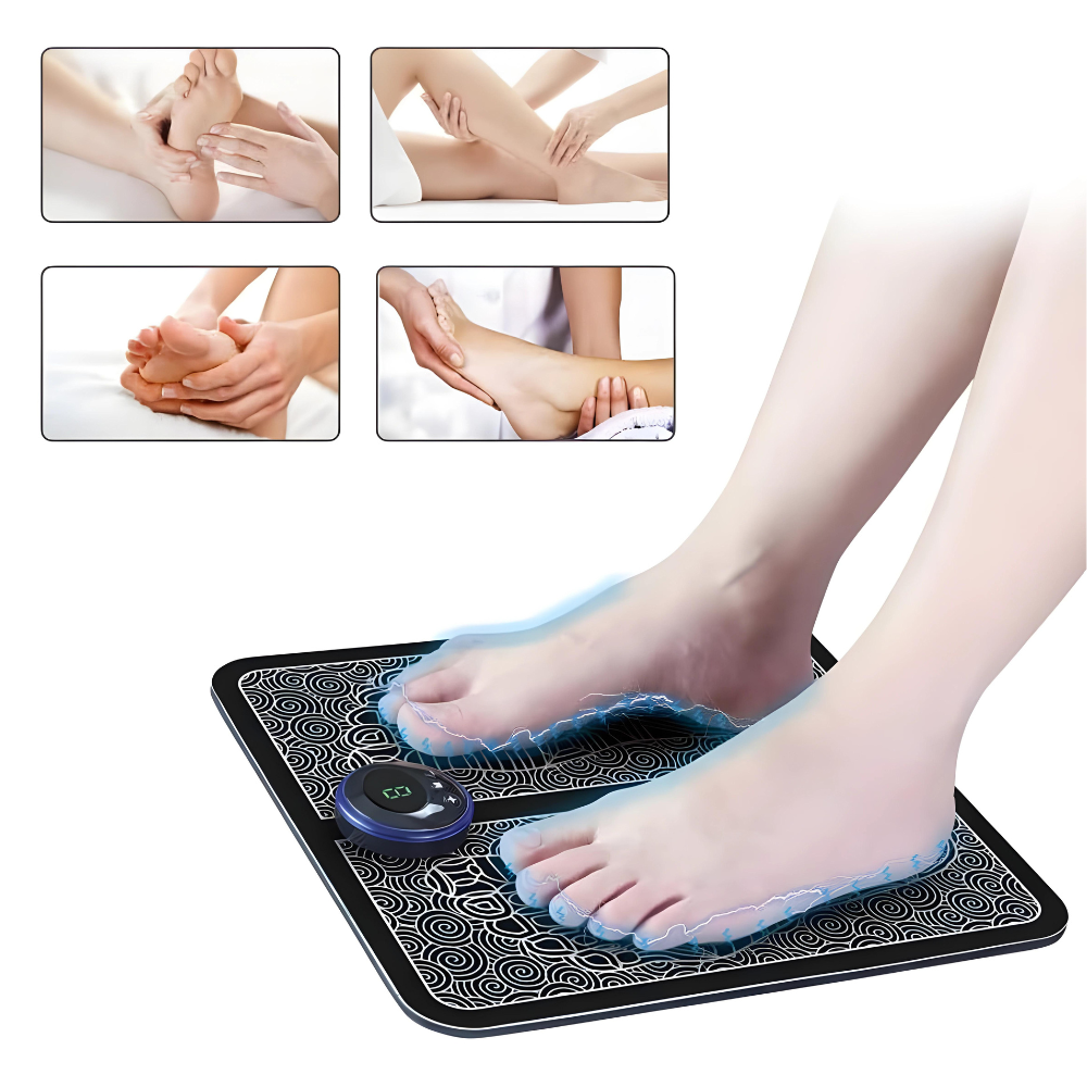 "Callen EMS voetmassage kussen, zwart en compact, met elektrische spierstimulatie voor ontspanning en verbeterde doorbloeding
