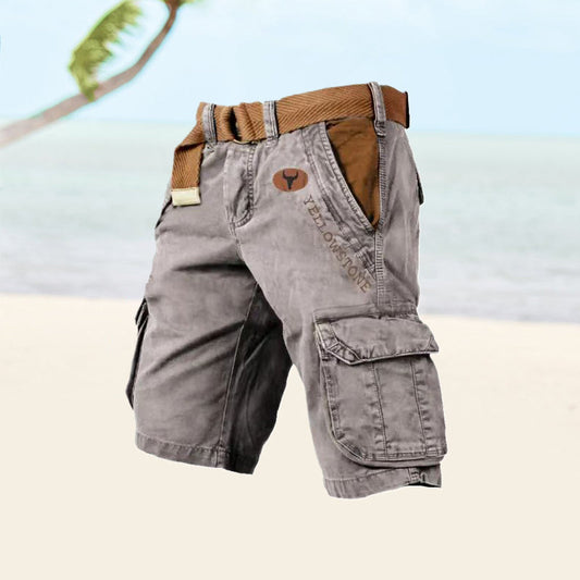 "Cargoshorts voor heren, duurzaam twill, ripstop stof, klassiek silhouet, met meerdere diepe zakken voor buitenactiviteiten."