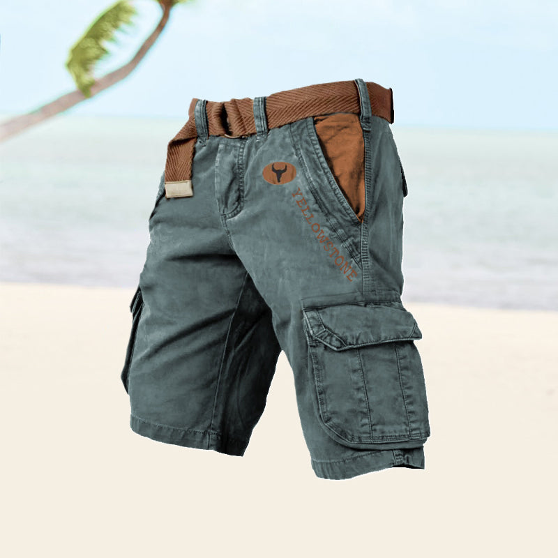 "Cargoshorts voor heren, duurzaam twill, ripstop stof, klassiek silhouet, met meerdere diepe zakken voor buitenactiviteiten."