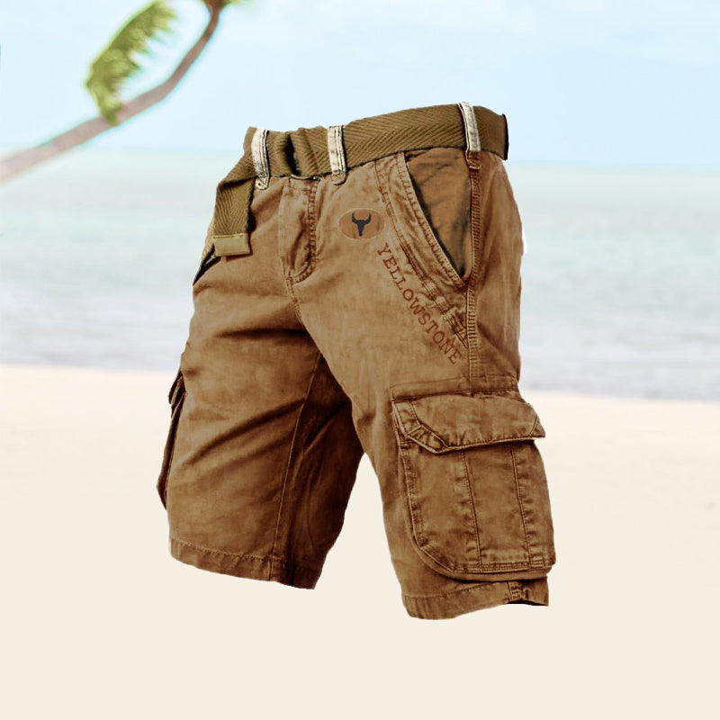 "Cargoshorts voor heren, duurzaam twill, ripstop stof, klassiek silhouet, met meerdere diepe zakken voor buitenactiviteiten."