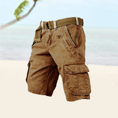 "Cargoshorts voor heren, duurzaam twill, ripstop stof, klassiek silhouet, met meerdere diepe zakken voor buitenactiviteiten."