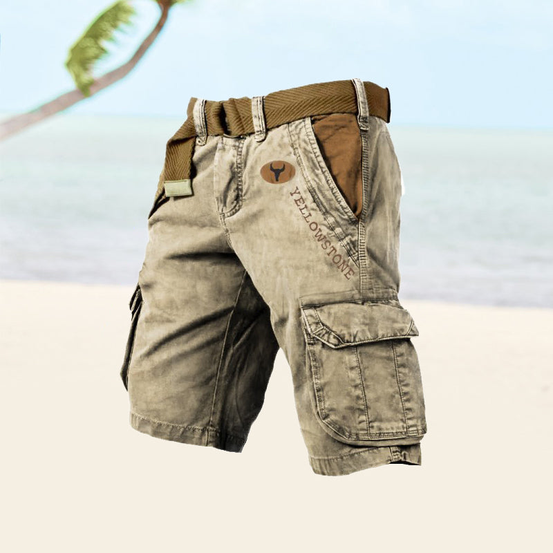 "Cargoshorts voor heren, duurzaam twill, ripstop stof, klassiek silhouet, met meerdere diepe zakken voor buitenactiviteiten."