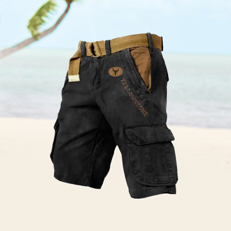 "Cargoshorts voor heren, duurzaam twill, ripstop stof, klassiek silhouet, met meerdere diepe zakken voor buitenactiviteiten."