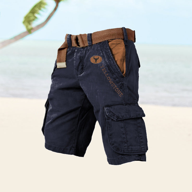 "Cargoshorts voor heren, duurzaam twill, ripstop stof, klassiek silhouet, met meerdere diepe zakken voor buitenactiviteiten."