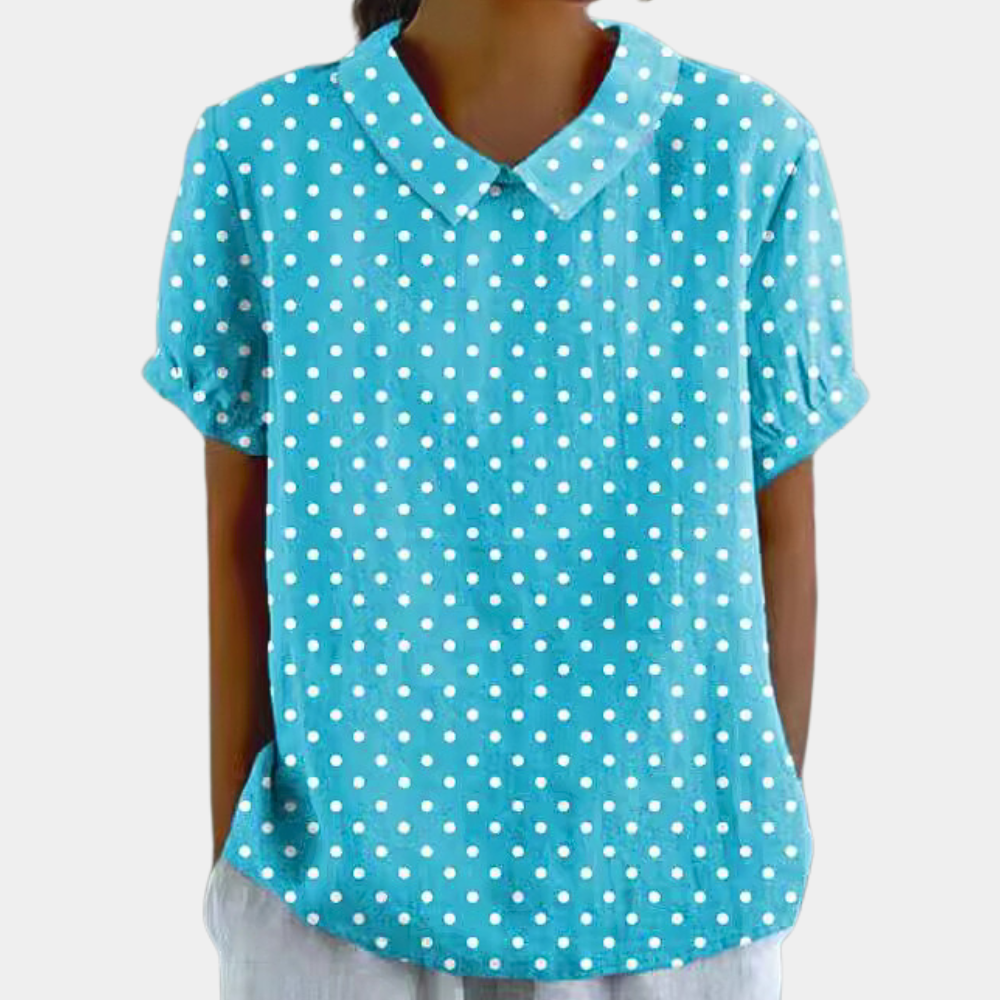 Casual damesblouse met kleurrijk bloemenpatroon, ronde kraag en korte mouwen, ideaal voor zomerse stijl.