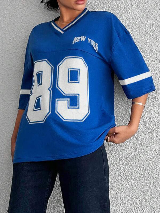 "Casual oversized dames baseball shirt in diverse kleuren met '89' print, relaxte pasvorm en zachte stof voor elke gelegenhei