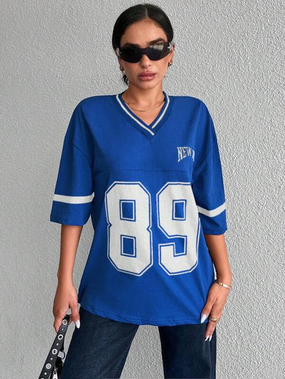 "Casual oversized dames baseball shirt in diverse kleuren met '89' print, relaxte pasvorm en zachte stof voor elke gelegenhei