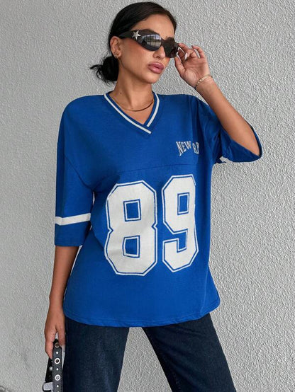 "Casual oversized dames baseball shirt in diverse kleuren met '89' print, relaxte pasvorm en zachte stof voor elke gelegenhei