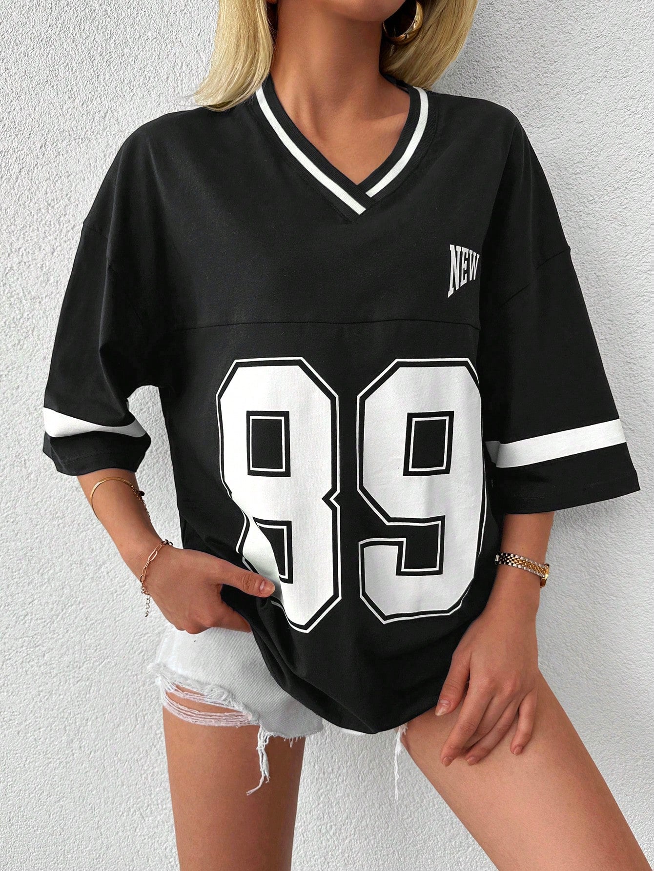 "Casual oversized dames baseball shirt in diverse kleuren met '89' print, relaxte pasvorm en zachte stof voor elke gelegenhei