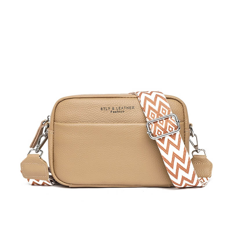 "Compacte leren handtas, elegant design, beige schoudertas voor dames met royale binnenruimte en duurzame PU-materialen."