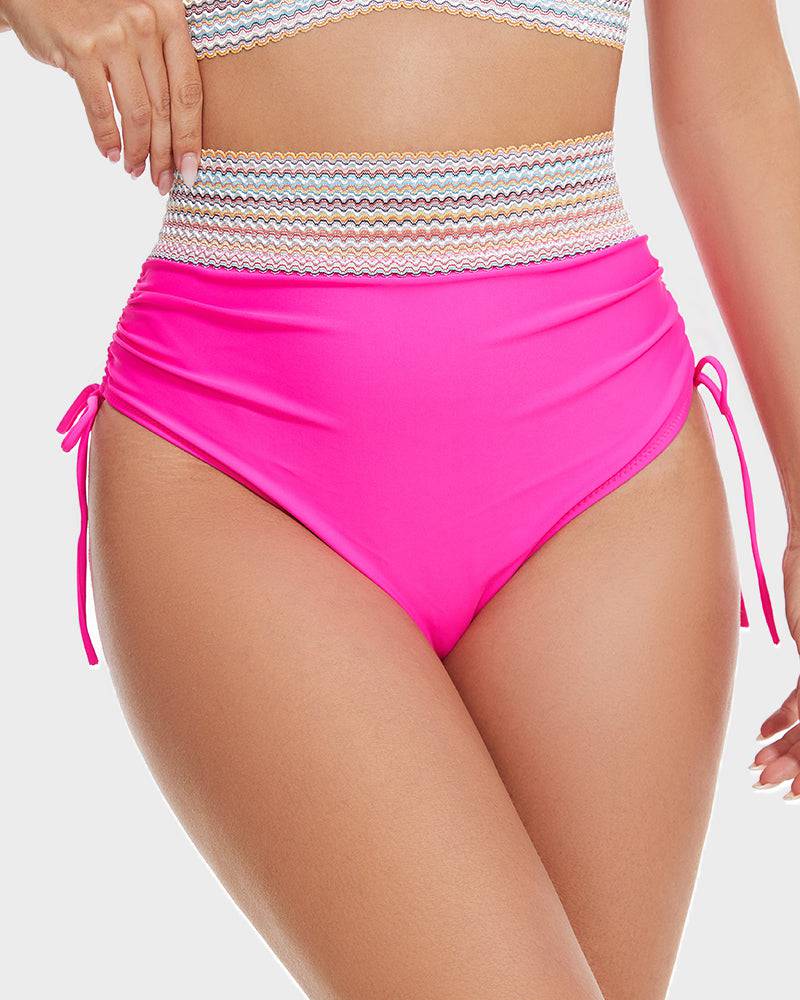 "Corrigerende rode bikini met buikcontrole en kleurblokontwerp voor dames, high-waisted en stijlvolle pasvorm"
