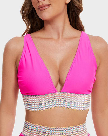 "Corrigerende rode bikini met buikcontrole en kleurblokontwerp voor dames, high-waisted en stijlvolle pasvorm"