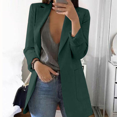 "Dames blazer met omgeslagen kraag, lange mouwen, elegant katoen-polyester ontwerp, perfecte zakelijke en formele stijl."