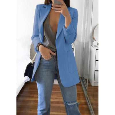 "Dames blazer met omgeslagen kraag, lange mouwen, elegant katoen-polyester ontwerp, perfecte zakelijke en formele stijl."