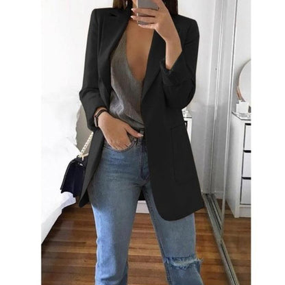 "Dames blazer met omgeslagen kraag, lange mouwen, elegant katoen-polyester ontwerp, perfecte zakelijke en formele stijl."