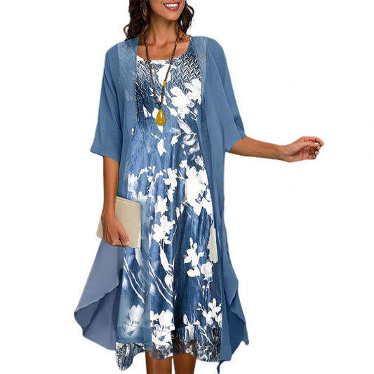 "Dames elastische zomerjurk, lichtblauwe kleur, elegante en luchtige stijl, perfect voor warme dagen en veelzijdige looks."