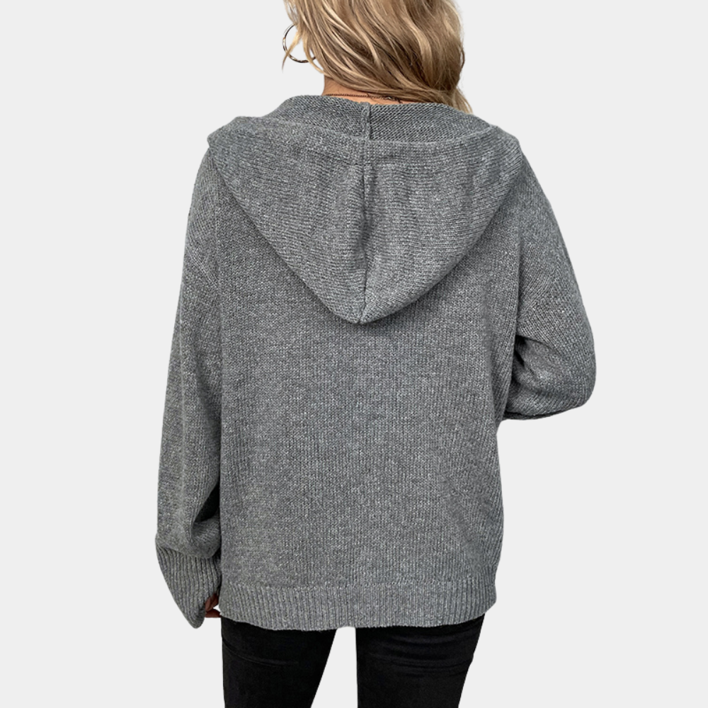 "Dames hoodie vest grijs, zachte stof, stijlvol en comfortabel, geschikt voor elke outfit en gelegenheid."
