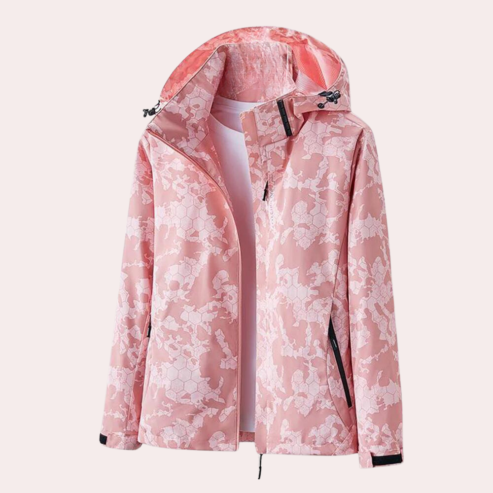 "Dames zomerjas met camouflagepatroon, afneembare capuchon, waterdicht, levendige kleuren,  ademende polyestervezel."