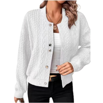 "Damesvest Elin met knoopjes, zacht en luxueus, in grijs; elegant design ideaal voor elke stijlvolle gelegenheid."