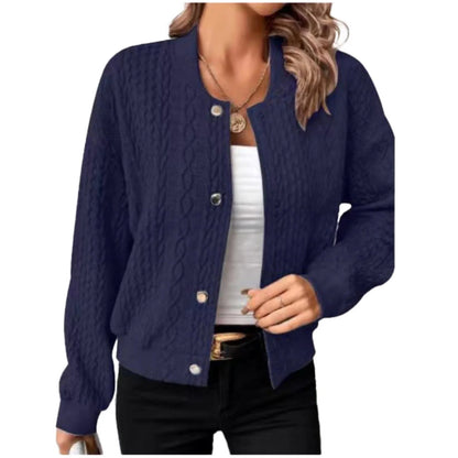 "Damesvest Elin met knoopjes, zacht en luxueus, in grijs; elegant design ideaal voor elke stijlvolle gelegenheid."