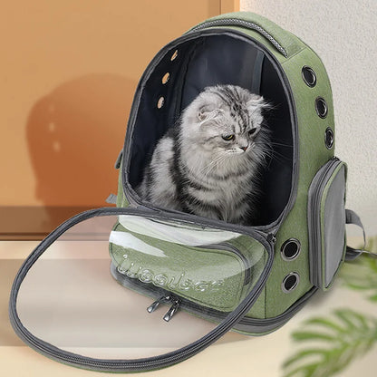"Dierenvervoer Rugzak, transparant en ademend, met verstelbare riemen voor huisdiercomfort en zicht tijdens reizen."